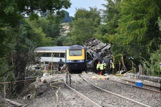 Part of the wreckage of the train after the derailment. Picture: Rail Accident Investigation Branch