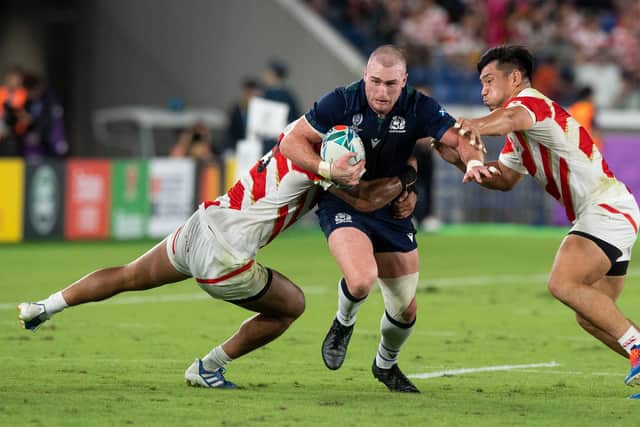 Stuart Hogg in action during the Rugby World Cup loss to Japan in Yokohama in 2019. (Photo by Gary Hutchison/ SNS Group)