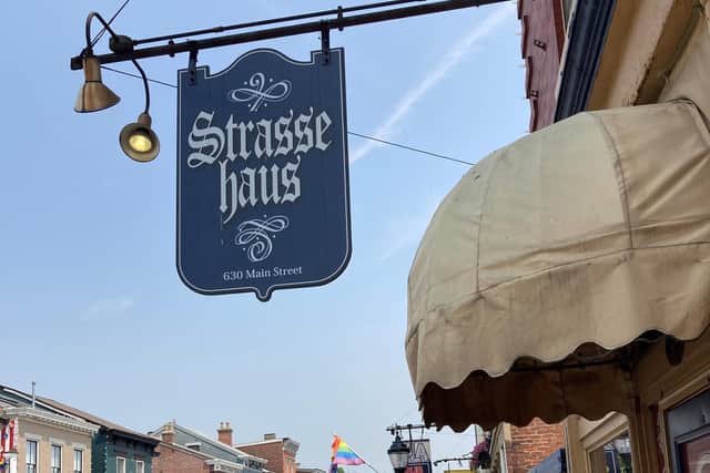 A German sign in Over-the-Rhine district of Cincinnati, Ohio. Pic: Hannah Stephenson/PA Photo.