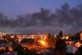 Black smoke billows over the city of Lviv, in western Ukraine, far from the frontlines, after Russian drone strikes earlier this month (Picture: Yuriy Dyachyshyn/AFP via Getty Images)