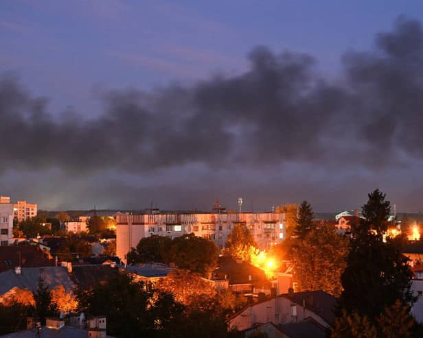 Black smoke billows over the city of Lviv, in western Ukraine, far from the frontlines, after Russian drone strikes earlier this month (Picture: Yuriy Dyachyshyn/AFP via Getty Images)