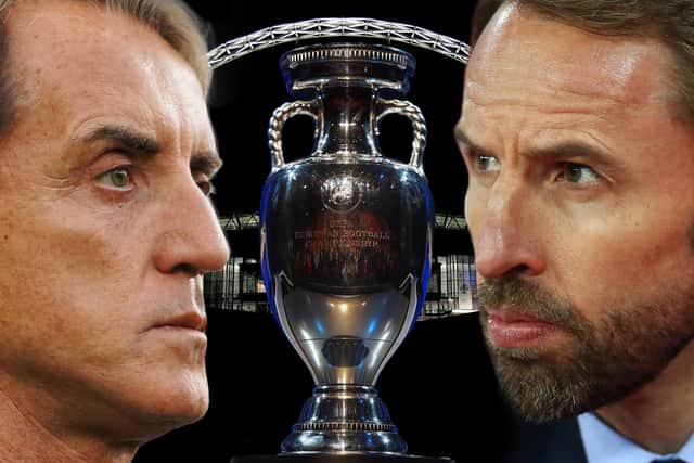 Roberto Mancini's Italian side and Gareth Southgate's England team will go head to head at Wembley in the Euro 2020 final in Sunday night. (Photo by Clive Rose/Getty Images)