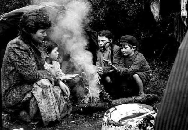 A family of Travellers at their camp near Pitlochry in 1958.