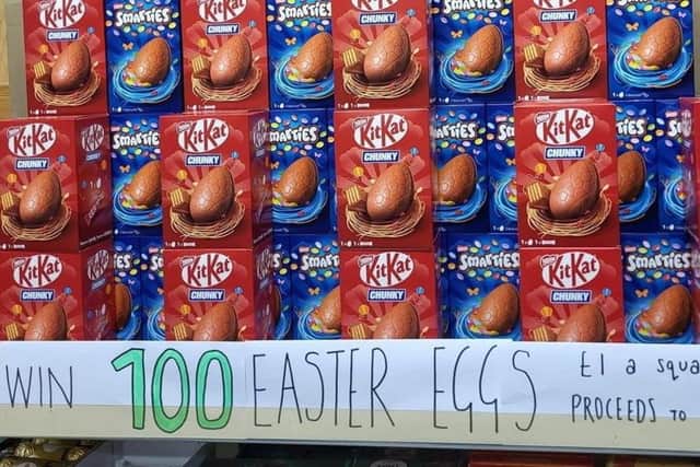 Some of the over ordered Easter eggs at Sinclair General Stores. Picture: SWNS