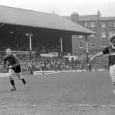 John Robertson in action for Hearts against Dunfermline at Tynecastle in a 3-3 draw May 1983. He had made his debut the previous season   Pic: Denis Straughan