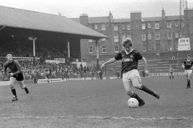 John Robertson in action for Hearts against Dunfermline at Tynecastle in a 3-3 draw May 1983. He had made his debut the previous season   Pic: Denis Straughan