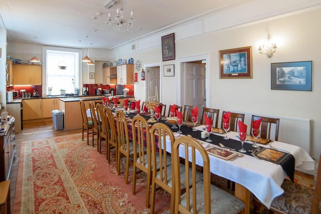 Dining room and kitchen.