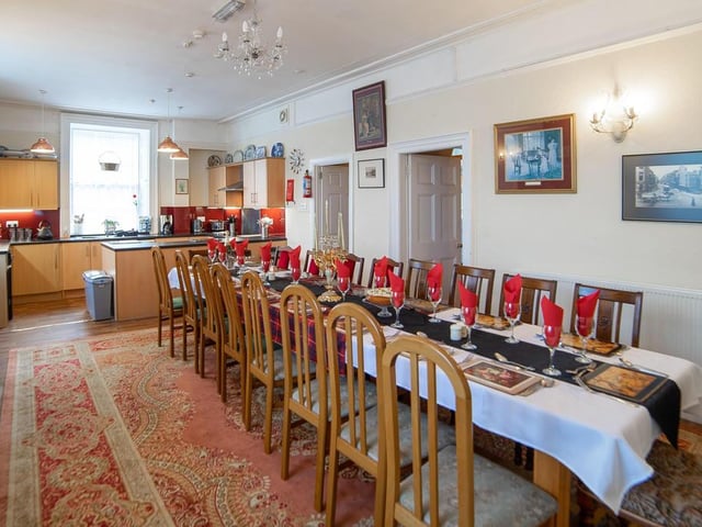 Dining room and kitchen.