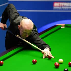 Anthony McGill in action in yesterday’s gripping contest at the Crucible Theatre, the Scot losing in a final-frame decider. Picture: Zac Goodwin/Getty