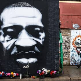 A memorial of George Floyd was created near the court which heard the three-week trial. (Chandan Khanna/AFP/Getty)
