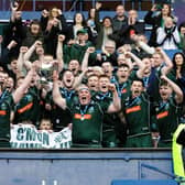 Hawick players celebrate winning the Scottish Cup last season.