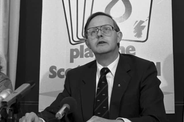 Gordon Wilson, chairman of the Scottish National Party, launches the SNP's General Election manifesto in Glasgow in May 1987.