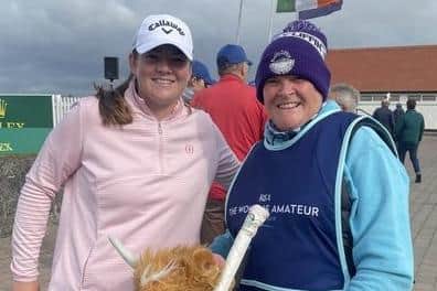 Milngavie's Lorna McClymont had her mum Gail caddying for her in the latter stages of the 121st Women's Amateur Championship at Portmarnock. Picture: Kathryn Imrie
