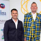 Kenny Logan, Doddie Weir and Gabby Logan attend the Sunrise Charity Day on September 11, 2019
