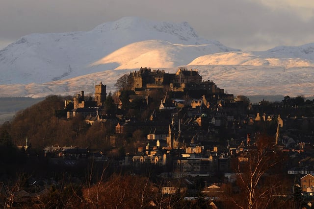 Stirling Castle, pictured here with snow covered mountains Stuc a Chroin and Ben Vorlich in the distance, is one of the largest and most significant castles in Scotland. Sitting strategically on Castle Hill, part of a 350 million-year-old rock formation, the castle has seen at least eight sieges - including an unsuccessful one by Bonnie Prince Charlie.