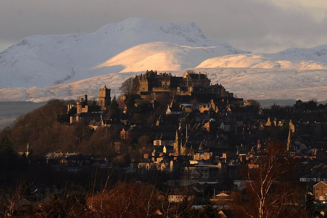 Stirling Castle, pictured here with snow covered mountains Stuc a Chroin and Ben Vorlich in the distance, is one of the largest and most significant castles in Scotland. Sitting strategically on Castle Hill, part of a 350 million-year-old rock formation, the castle has seen at least eight sieges - including an unsuccessful one by Bonnie Prince Charlie.