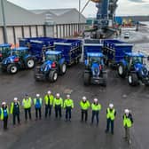 New tractors and trailers at the Port of Rosyth's agri-hub with the team from Forth Ports, Cefetra and Bryson. Picture by Peter Devlin