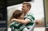 Celtic's Carl Starfelt (right) with team-mate Kyogo Furuhashi during a recent win over Kilmarnock.  (Photo by Craig Williamson / SNS Group)