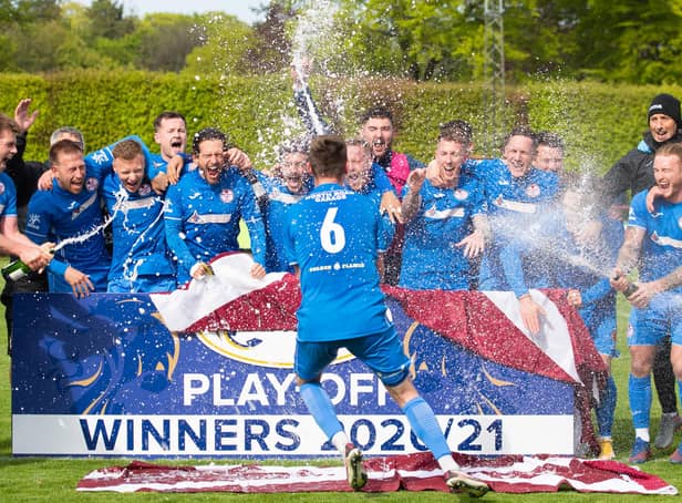 Kelty Hearts celebrate their promotion to League 2.