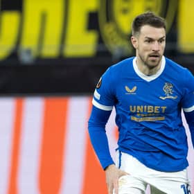 Aaron Ramsey in substitute action for Rangers during the 4-2 win over Borussia Dortmund in Germany. (Photo by Alan Harvey / SNS Group)