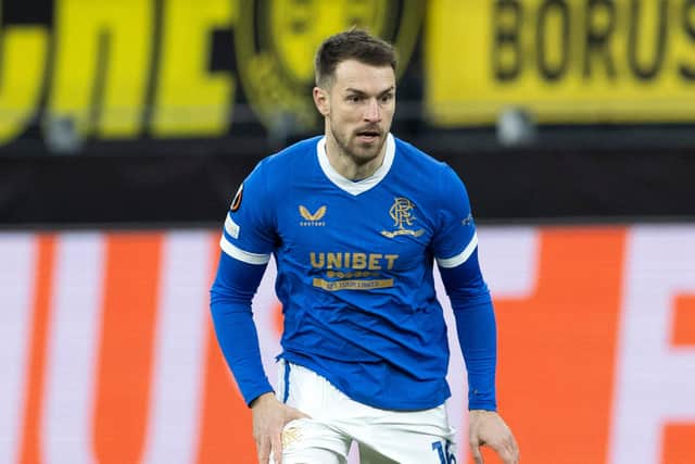 Aaron Ramsey in substitute action for Rangers during the 4-2 win over Borussia Dortmund in Germany. (Photo by Alan Harvey / SNS Group)
