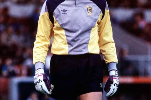 Bryan Gunn in action for Scotland against Egypt in 1990.