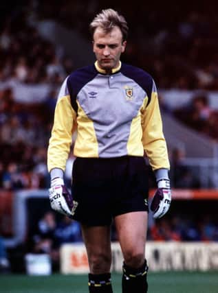 Bryan Gunn in action for Scotland against Egypt in 1990.