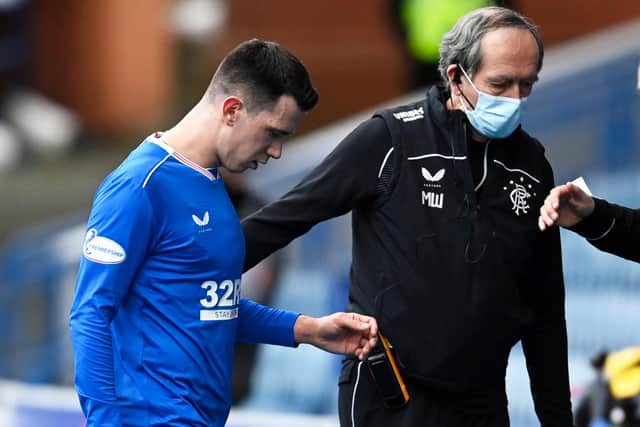 Rangers midfielder Ryan Jack has not played since walking off with an injury during a match against Dundee United at Ibrox on February 21 (Photo by Rob Casey / SNS Group)