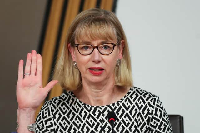 Permanent Secretary Leslie Evans gives evidence to a Scottish Parliament committee, at Holyrood in Edinburgh, examining the handling of harassment allegations against former first minister Alex Salmond.