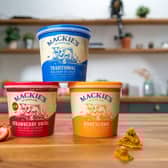 Mackie's traditional, strawberry swirl and honeycomb ice creams.