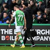Hibs forward Martin Boyle goes off injured against St Mirren and there are fears the Australian may miss the World Cup.