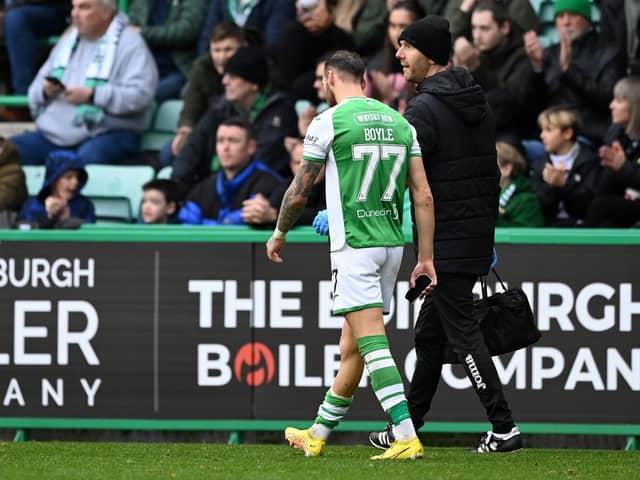 Hibs forward Martin Boyle goes off injured against St Mirren and there are fears the Australian may miss the World Cup.