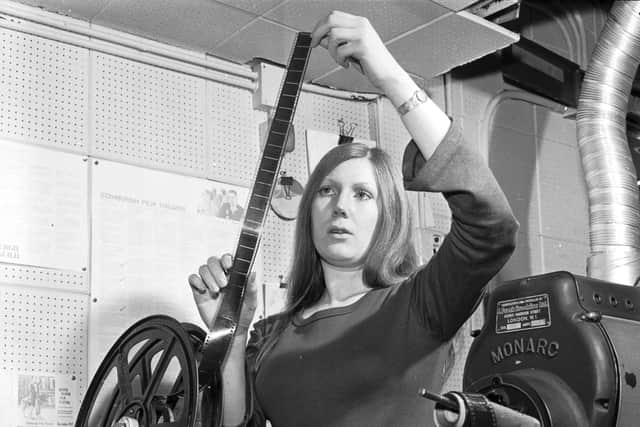 Edinburgh Film Festival director Lynda Myles checks a reel of film in April 1973. Pic: Jack Wallace