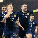 Scotland's Stuart Armstrong celebrates with John McGinn after scoring to make it 3-2 over Norway at Hampden. (Photo by Alan Harvey / SNS Group)