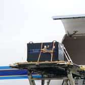 Yang Guang and Tian Tian are loaded onto  a China Southern cargo plane at Edinburgh Airport. Photo: Jane Barlow/PA Wire