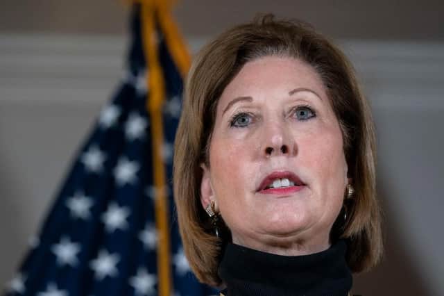 Sidney Powell speaks to the press about various lawsuits related to the 2020 election on November 19 (Getty Images)