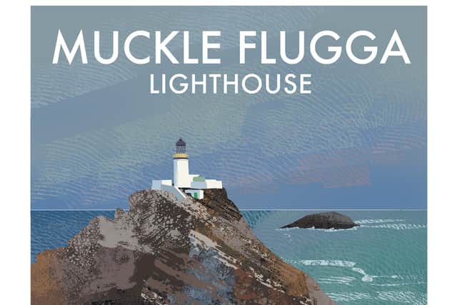 Muckle Flugga lighthouse,  illustration by Roger O'Reilly