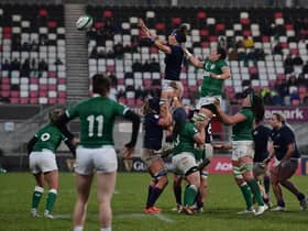 Emma Wassell of Scotland collects a line out during the TikTok Women's Six Nations match between Ireland and Scotland at Kingspan Stadium on April 30, 2022 in Belfast, United Kingdom. (Photo by Charles McQuillan/Getty Images)