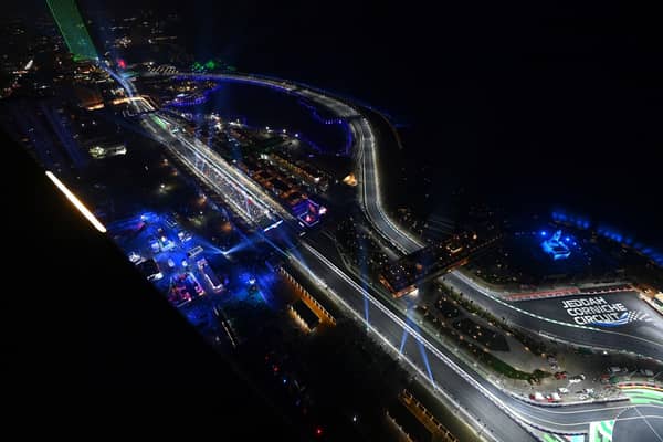 A general view of the grid preparations ahead of the F1 Grand Prix of Saudi Arabia at Jeddah Corniche Circuit in 2021, the same circuit as the upcoming Grand Prix this weekend. Photo: Dan Mullan/Getty Images.