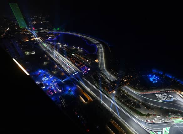 A general view of the grid preparations ahead of the F1 Grand Prix of Saudi Arabia at Jeddah Corniche Circuit in 2021, the same circuit as the upcoming Grand Prix this weekend. Photo: Dan Mullan/Getty Images.