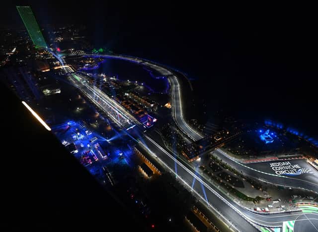 A general view of the grid preparations ahead of the F1 Grand Prix of Saudi Arabia at Jeddah Corniche Circuit in 2021, the same circuit as the upcoming Grand Prix this weekend. Photo: Dan Mullan/Getty Images.