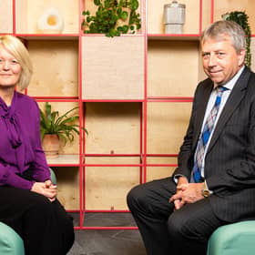 NatWest CEO Dame Alison Rose and the University of Edinburgh's principal Sir Peter Mathieson. Picture: Adam Hollingworth Photography.