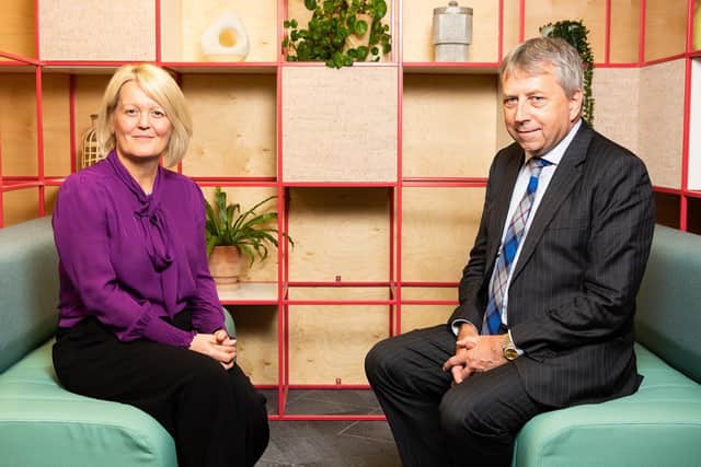 NatWest CEO Dame Alison Rose and the University of Edinburgh's principal Sir Peter Mathieson. Picture: Adam Hollingworth Photography.
