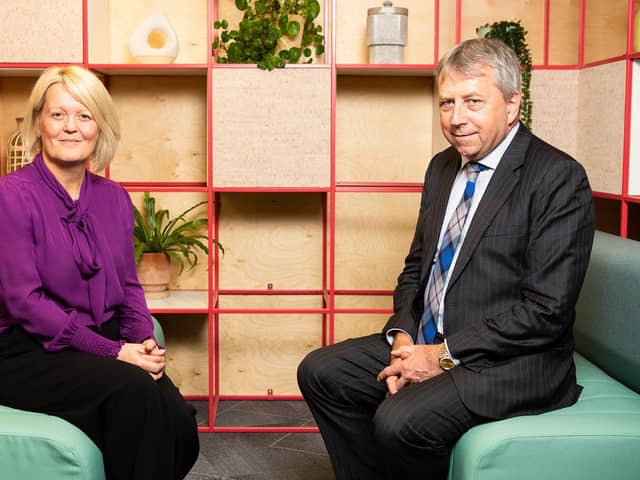 NatWest CEO Dame Alison Rose and the University of Edinburgh's principal Sir Peter Mathieson. Picture: Adam Hollingworth Photography.
