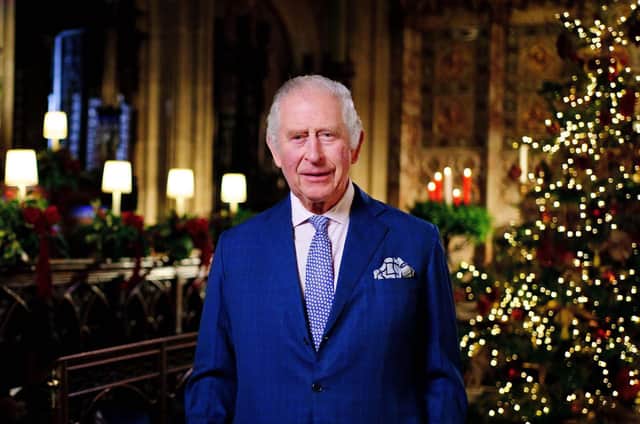 File photo dated 13/12/22 of King Charles III during the recording of his first Christmas broadcast in the Quire of St George's Chapel at Windsor Castle, Berkshire. Issue date: Sunday December 25, 2022.