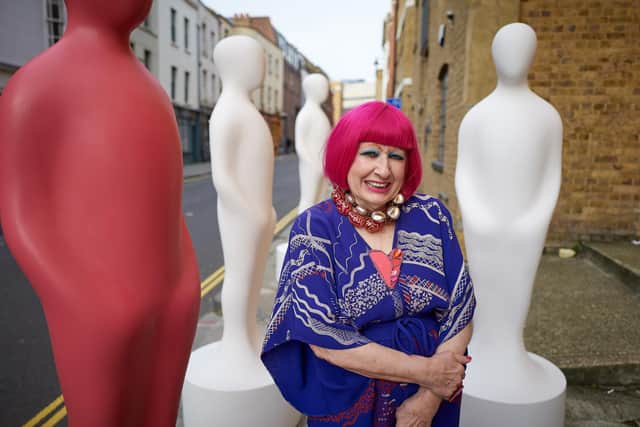 Fashion icon and designer Zandra Rhodes with the Gratitude mannequins, 49 of which - one for each year of the NHS - will make up the public artwork coming to Edinburgh next year.