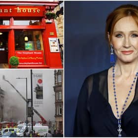 Fire crews tackle the blaze near Edinburgh's Elephant House cafe, where JK Rowling is said to have penned her first Harry Potter novel (Getty Images/Facebook/Matt Dolan)