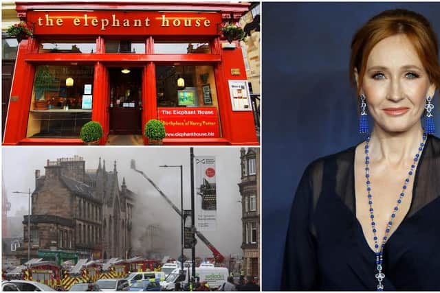 Fire crews tackle the blaze near Edinburgh's Elephant House cafe, where JK Rowling is said to have penned her first Harry Potter novel (Getty Images/Facebook/Matt Dolan)
