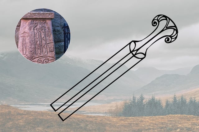This Pictish design is thought to be a tuning fork but historians debate if it is actually a broken sword. The tuning fork may represent how the Picts used such tools with hammers (another Pictish symbol) to crack open stones, which would make sense given they were expert stone carvers. If the symbol actually depicts a broken sword then it could represent the death of a warrior.