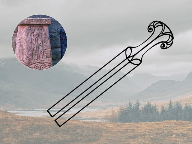 This Pictish design is thought to be a tuning fork but historians debate if it is actually a broken sword. The tuning fork may represent how the Picts used such tools with hammers (another Pictish symbol) to crack open stones, which would make sense given they were expert stone carvers. If the symbol actually depicts a broken sword then it could represent the death of a warrior.